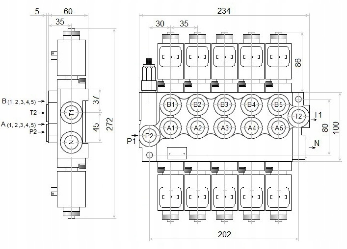 DISTRIBUTEUR HYDRAULIQUE ÉLECTRIQUE 5 SECTIONNEL 40L 24V Z50 BADESTNOST