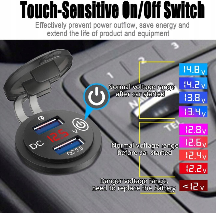 QC 3.0 USB 12 V GNIAZDKO DE AUTOMÓVIL CON 