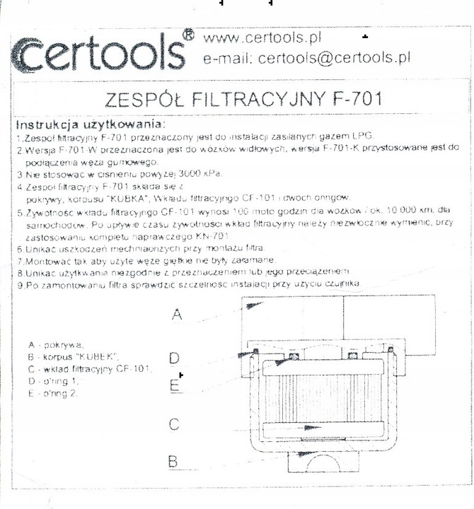 FILTRO FASES LÍQUIDO CERTOOLS - F-701 M10 