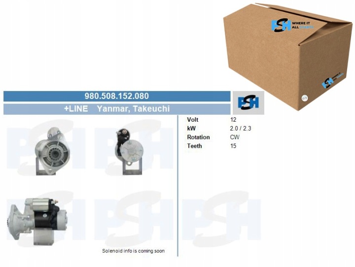 DÉMARREUR YANMAR 2.0 KW DÉMARREUR 980.508.152.080 PSH