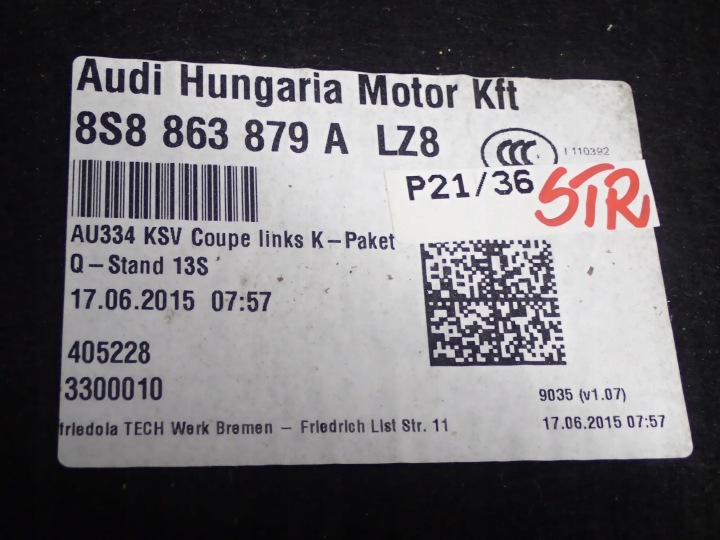 AUDI TT 8S COLLECTEUR GARNITURE COUVERCLES DE COFFRE GAUCHE 8S8863879A
