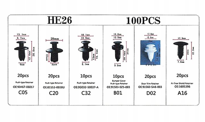 AG717 KIT AGRAFE AUTOMOBILES 100SZT