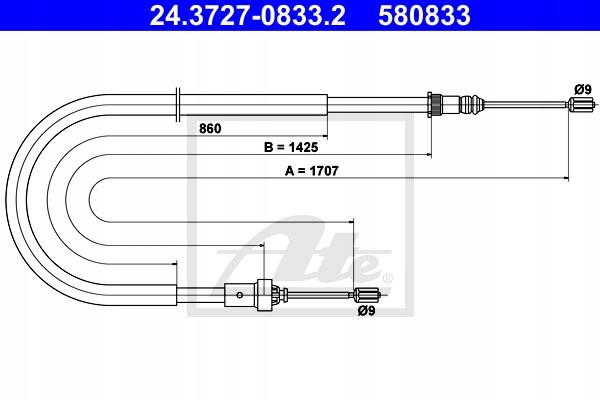 ATE 24.3727-0833 CABLE BRAKES MANUAL PEUGEOT 20 