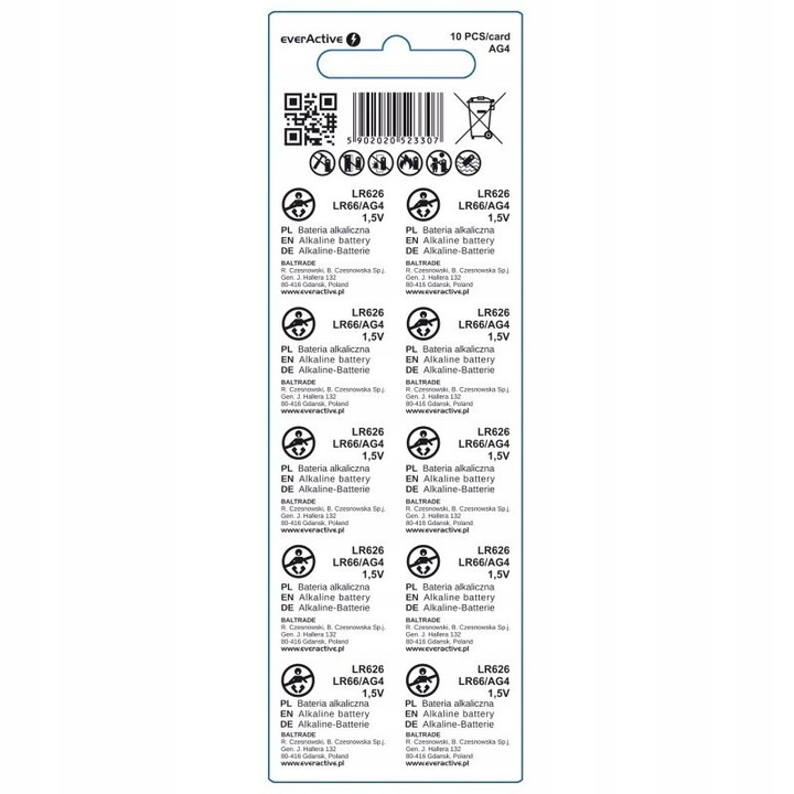 BATERIA ALKALICZNA 1,5V LR626 LR66 AG4 DO ZEGARKA