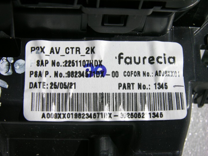 PEUGEOT GRILLE CONDUIT D'AIR TABLEAU DE BORD CENTRALE 208 II E-208 2008 98234571DX