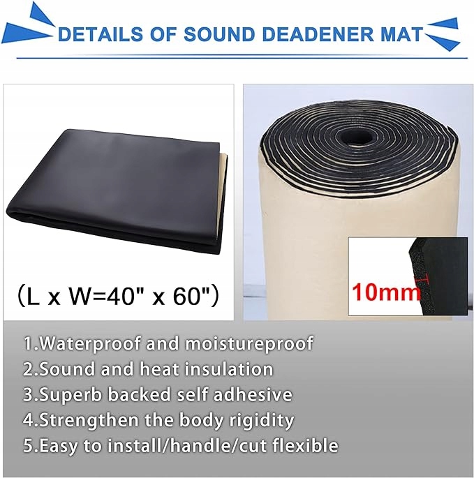 152X100CM FOAM ACOUSTIC MAT COVER SELF-ADHESIVE 10MM HOOD DOOR 