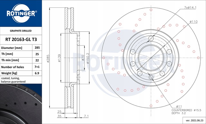 DISCOS ROTINGER SAAB 9-3 2002- 285MM 