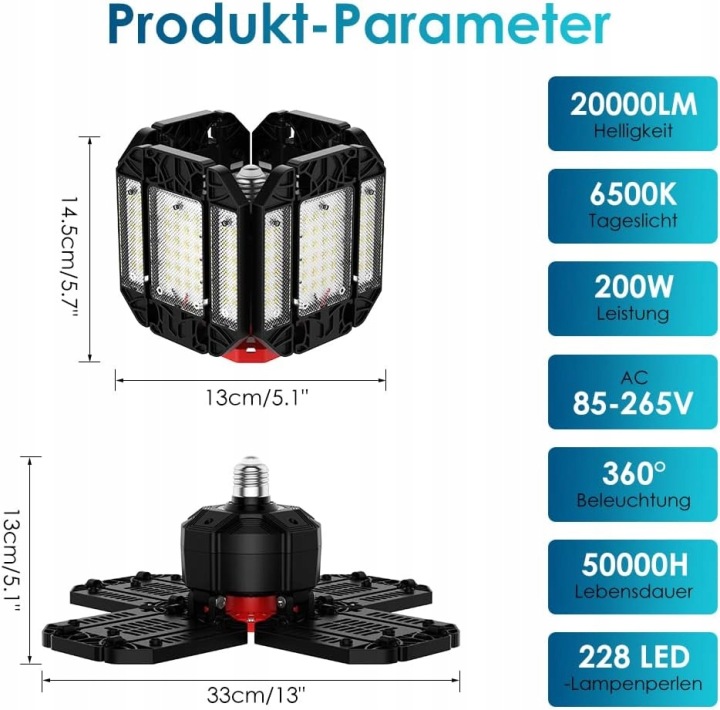 RAFOW PHARE LED 200W 20000LM 6500 K E26/E27 CLASSE ENERGETYCZNA F
