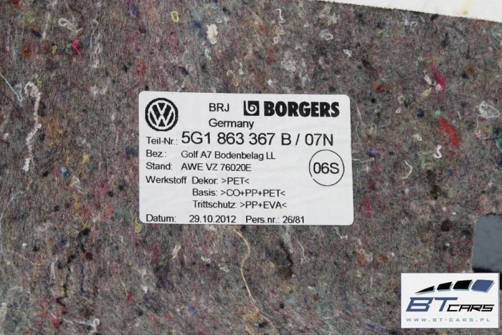 VW GOLF 7 VII TAPIS REVÊTEMENT PLANCHERS 5G1863367B REVÊTEMENT GARNITURE 5G18