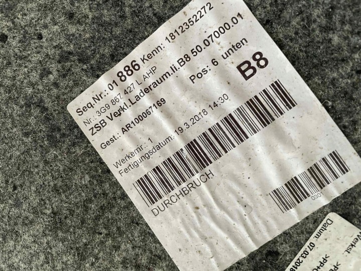VW PASSAT B8 COLLECTEUR COUVERCLES DE COFFRE NOIR 3G9867427L 3G9867428N