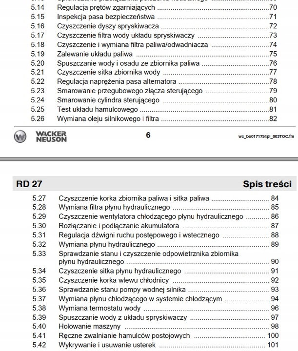 WACKER RD 27 MANUAL MANTENIMIENTO DTR SCHEMATY 