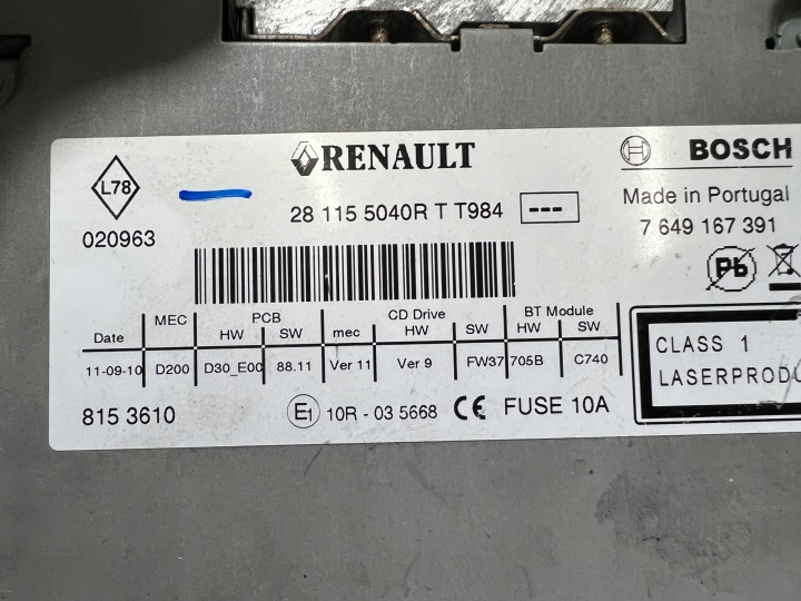 RENAULT MEGANE III RADIO NAVIGATION MONITEUR JEU