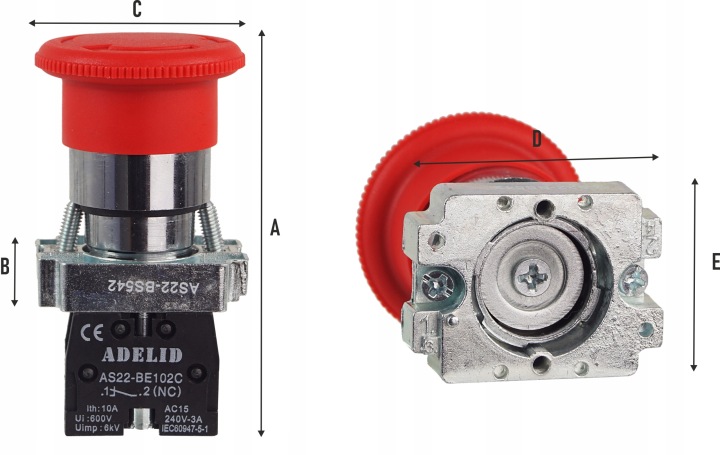 BOUTON SÉCURITÉ CHAMPIGNON XB2 BS542 MÉTALLIQUE