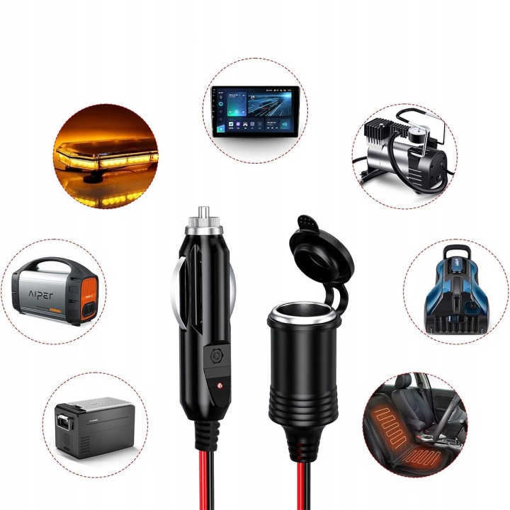 RALLONGE DOUILLES ALLUME-CIGARES 400 CM. PUISSANT 15A CONNECTEUR PRISE 16 AWG