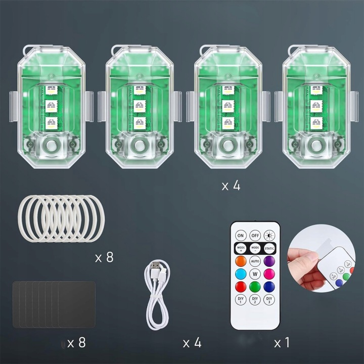 4 PIÈCES PHARE MINI 8 COULEURS MOTOCYCLETTE VÉLO DRON USB TÉLÉCOMMANDE