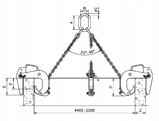 SUSPENSIÓN LANCUCHOWE PARA KREGOW BETONOWYCH 3T 5-18CM 