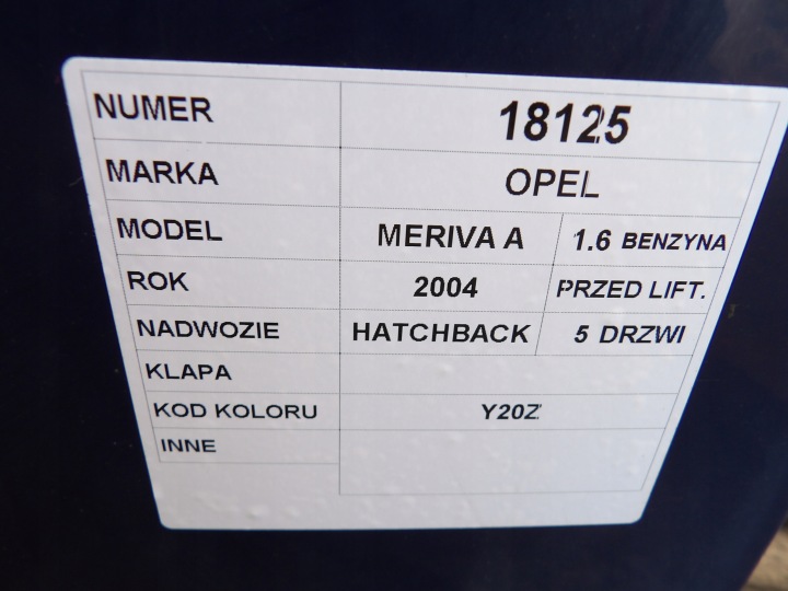 OPEL MERIVA A COUVERCLES DE COFFRE ARRIÈRE HAYON 5D LAK. Y20Z