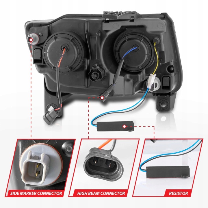 PHARES AVANT CHRYSLER JEEP GRAND CHEROKEE 11-13 NOIR