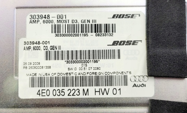 CONTRÔLEUR AMPLIFICATEUR GLOSU BOSE 3G+ AUDI A8 S8 D3 4E0035223M