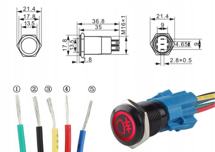 16MM COMMUTATEUR AVANT FEUX ANTIBUÉE LED UNIVERSEL BISTABILNY