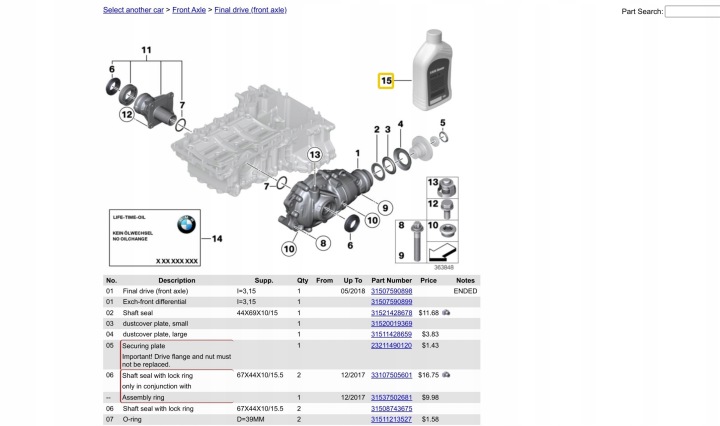 BMW HUILE VERS AVANT ESSIEUX HIPOIDALNEJ G2 500ML