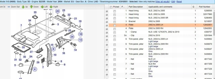 SAAB 9-5 2004 REVÊTEMENT SUPPORTS