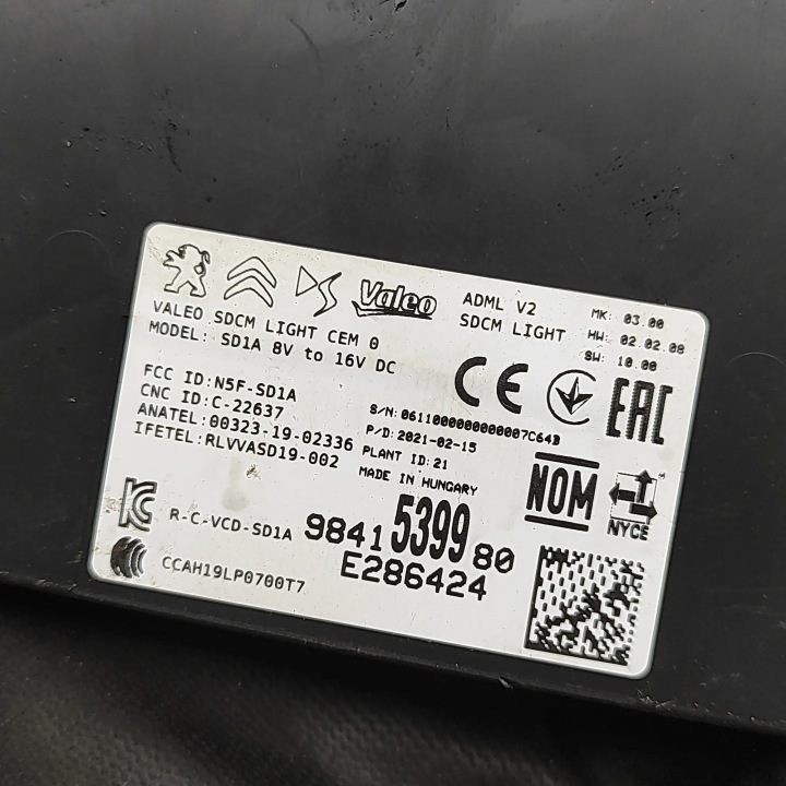 MODULE DE COMMANDE D'ÉCLAIRAGE OPEL MOKKA 9841539980 34228941 100KW 2021