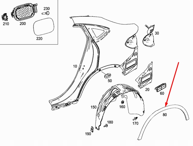 MERCEDES-BENZ GLC X253 PROTECTION PASSAGE DE ROUE ARRIÈRE DROIT A2538850822