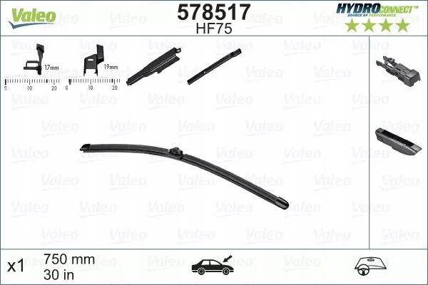 POIGNÉE ESSUIE-GLACES 750MM HF75 HYDROCONNECT AVANT VALEO VAL578517
