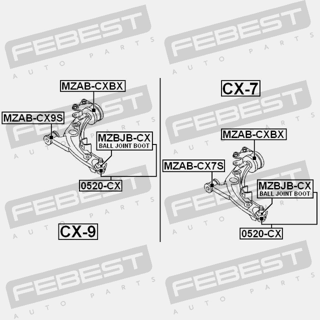 MANCHON ARRIÈRE BRAS DE SUSPENSION INFÉRIEUR AVANT FEBEST MZAB-CXBX