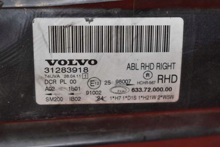 PROJECTEUR DROIT PHARE AVANT LENTILLE UK 31283918 VOLVO V70 3 III 07-16