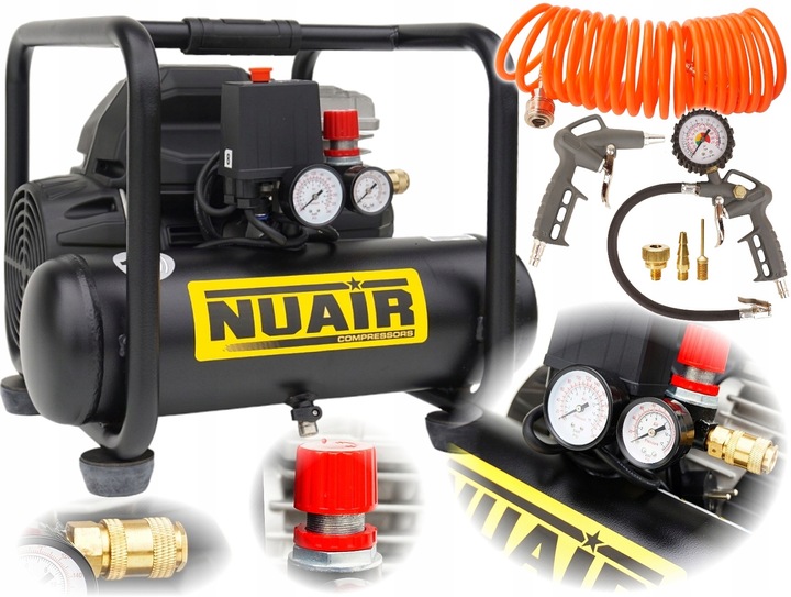 NUAIR COMPRESSOR BEZOLEJOWY CICHY COMPRESSOR 6L 1,5KM + SET ACCESSORIES 6EL. 