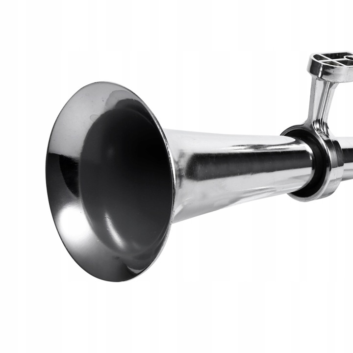 SIGNAL KLAXON TROMPETTE AVERTISSEUR SONORE CHROME AVEC COMPRESSEUR TRÈS HAUT-PARLEUR 12V 45CM