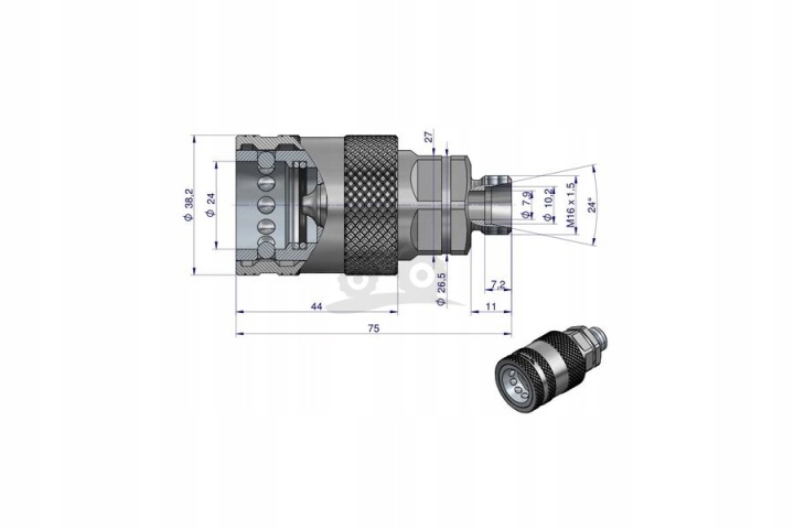 RACCORD RAPIDE HYDRAULIQUE PRISE M16X1,5 VIS EXTÉRIEUR EURO PUSH-PULL