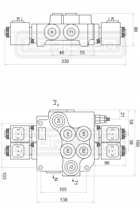 DISTRIBUTEUR HYDRAULIQUE ÉLECTRIQUE 2 SEK 80L 12V PANNEAU STER. BADESTNOST