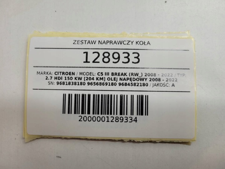 KIT RÉPARATION INSERT ROUES DE RÉSERVE CITROEN C5 III X7 ENSEMBLE