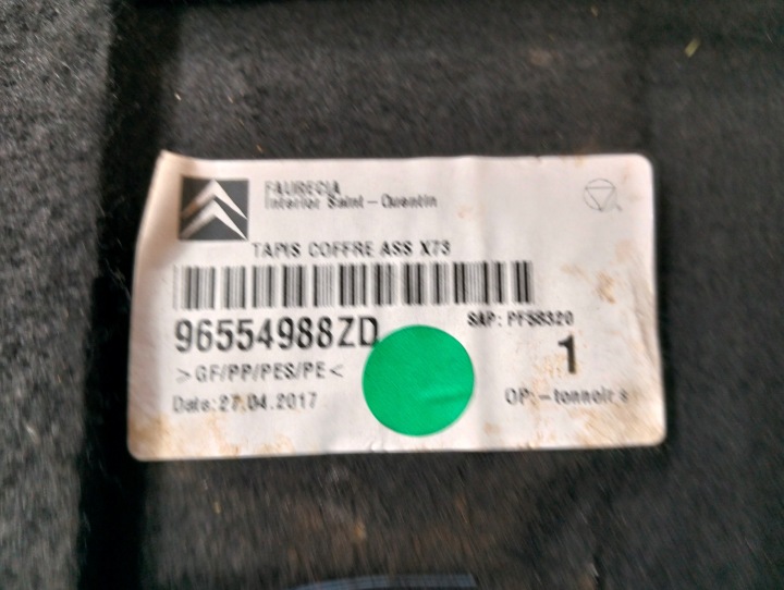 REVÊTEMENT PLANCHER COUVERCLES DE COFFRE CITROEN C5 PEUGEOT 2008 96554988ZD 2017 ANNÉE