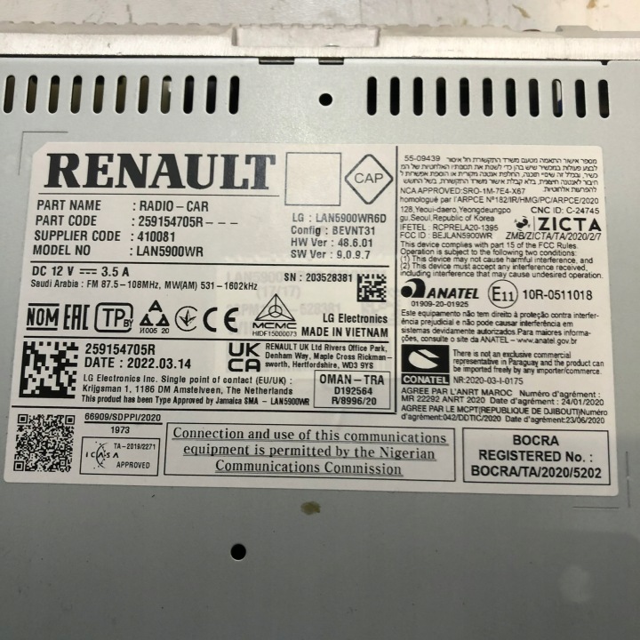 DACIA DUSTER II RADIO NAVIGATION 259154705R LAN5900WR