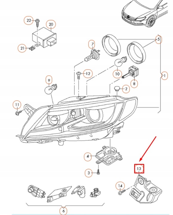 VOLKSWAGEN CC AVANT RIGHT HEADLIGHT BRACKET MOUNT 3AA805300