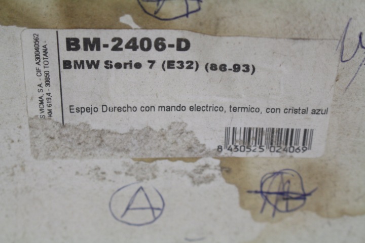 RÉTROVISEUR DROIT BMW 7 E32 86-93R.