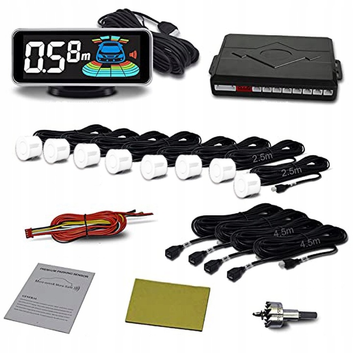 8 X CAPTEURS STATIONNEMENT MARCHE ARRIÈRE PARKTRONIC AVEC ÉCRAN LED LCD BLANC