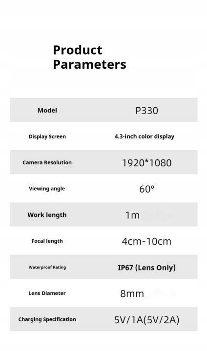 CÂBLE CAMÉRAS ENDOSKOPOWEJ 1 COMPTEUR ÉCRAN 4,3'' HD 1080P, IP67, 8,0MM, LED OBROT 360°