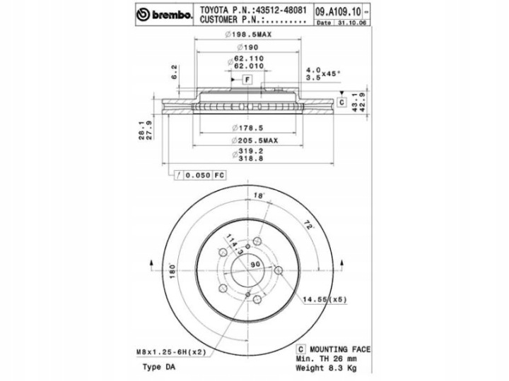 BREMBO 09.A109.11 DISQUE DE FREIN