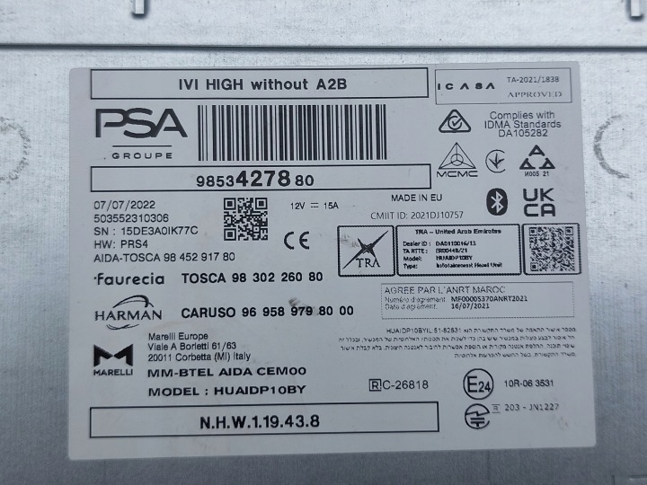 PEUGEOT 308 T10 1.6 HYBRID 22R ÉCRAN AFFICHEUR MODULE NAVIGATION ORIGINAL