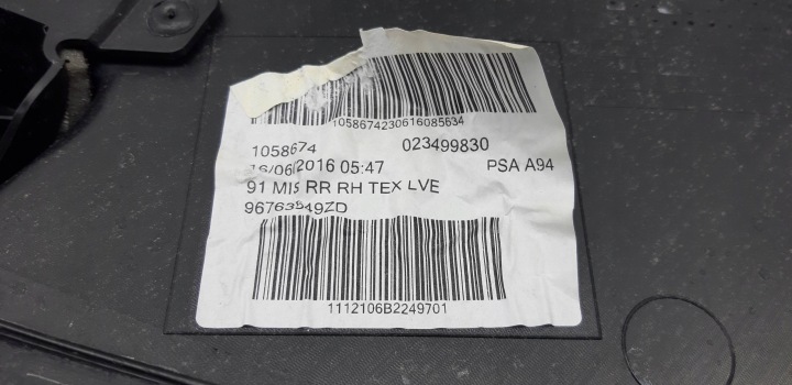PEUGEOT 2008 GARNITURE COLLECTEUR PORTES DROIT ARRIÈRE 96763549ZD