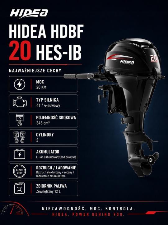 MOTEUR HORS-BORD HIDEA HDEF30HES-T 30KM ″S″EL. TYM/TILT INGLOT I KRAWCZYK