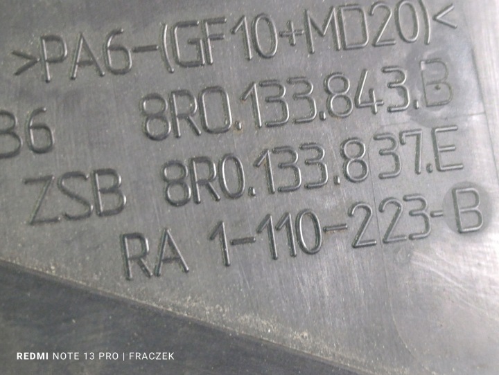 AUDI A4 B8 TFSI CHÂSSIS FILTRE AIR 8R0133835E