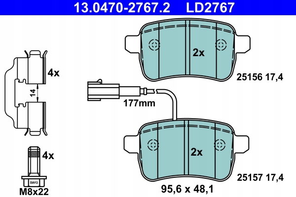 13.0470-2767 ATE ZAPATAS FRENOS ALFA ROMEO GIULIETTA 10-20 PARTE TRASERA 