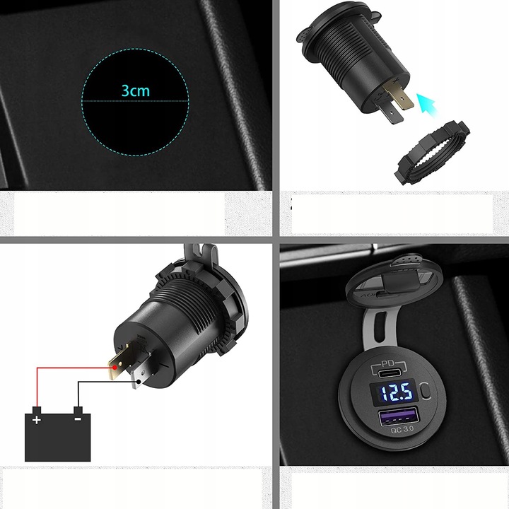 RANURA DE AUTOMÓVIL DISPOSITIVO DE CARGA USB 12V 24V PD QC3.0 