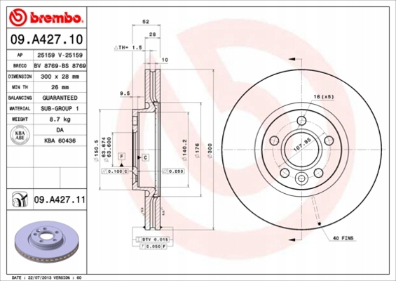 BREMBO TARCZE+KLOCKI P+T VOLVO S60 II S80 II 300M
